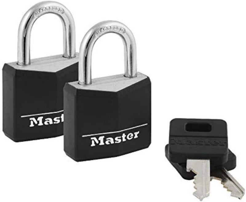 Master Lock 131T Covered Aluminum Keyed Alike Padlocks, Black, 2 Pack - Image 1