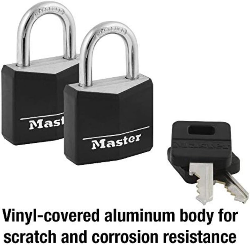 Master Lock 131T Covered Aluminum Keyed Alike Padlocks, Black, 2 Pack - Image 3