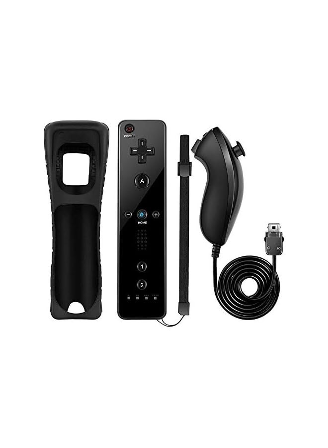 PROMASS Remote Controller and Nunchaku Controller Replacement with Silicone Case and Wrist Strap(Black 1set) - Image 1
