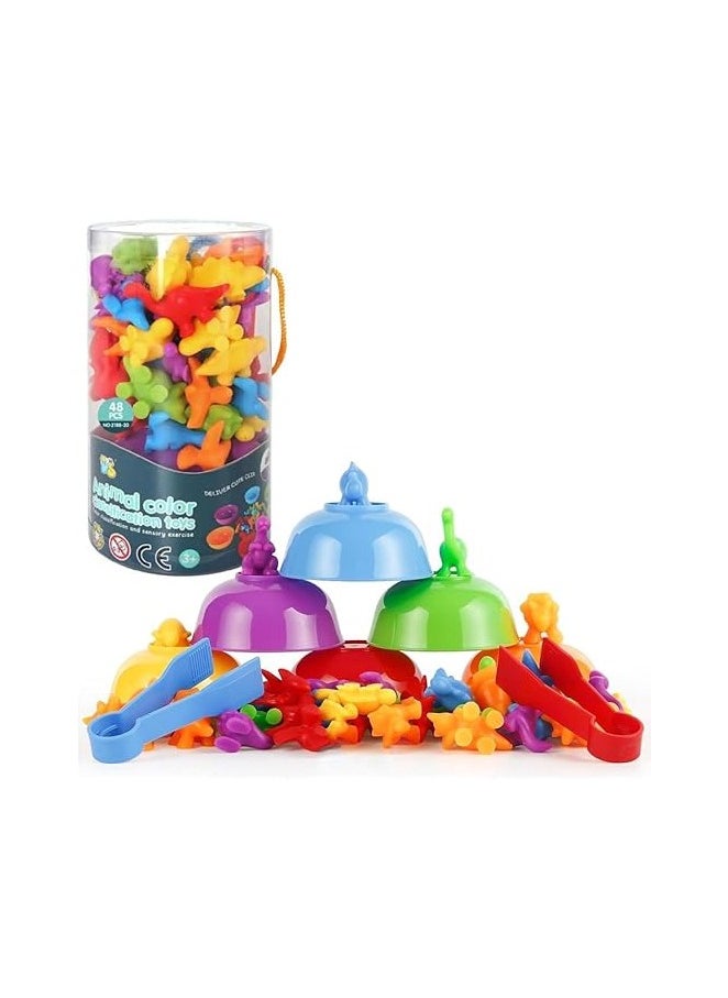 Home Smart Home Smart Color Classification Educational Counting Toy with Bowls and Tongs for Kids Colorful Dinosaur Creature Counting for Learning  - Image 1
