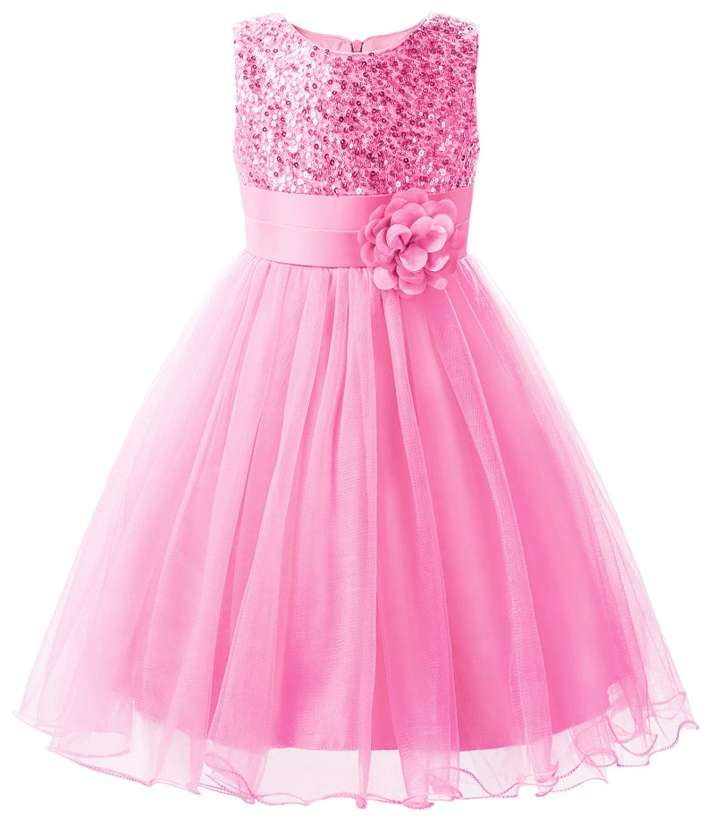 Uhnice Sequin Sleeveless Tulle Mesh Flower Girl Party Dress (4T, Pink) - Image 1