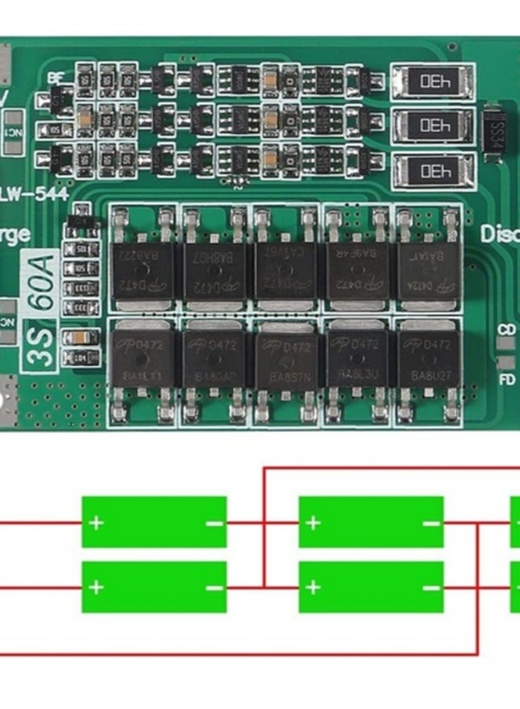 3S 60A 12.6V 18650 Charger PCB BMS Protection Board Li-ion Lithium Battery Charger Protection Board Balance Charging Module for Drill Motor (3S 60A) - Image 3