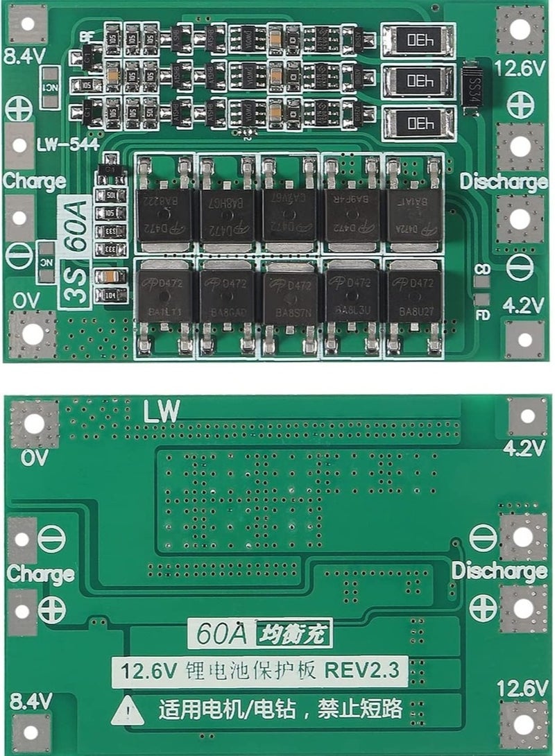 3S 60A 12.6V 18650 Charger PCB BMS Protection Board Li-ion Lithium Battery Charger Protection Board Balance Charging Module for Drill Motor (3S 60A) - Image 4
