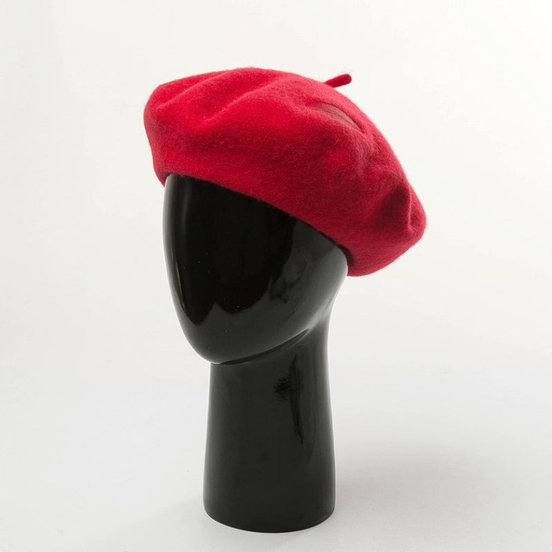 Womens Red Wool Beret Hat With Lip Embroidery Winter Warm Painter Cap - Image 4