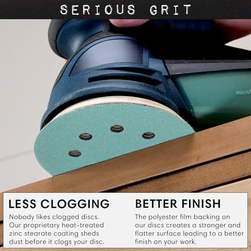 Serious Grit Sanding Discs 5 Inch 8 Hole 150 Grit - Heavy-Duty Hook & Loop Wet Dry Film Sandpaper Discs - Very Fine Sand Paper for Random Orbital Sanders - Wood, Automotive, Metal, etc - 50 Pack Box - Image 4