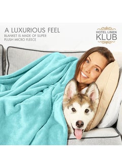 Hotel Linen Klub بطانية فلاش ميكرو مفردة 260 جرام لكل متر مربع فخمة جداً ومريحة مقاس 150 × 200 سم لون أكوا  - Image 2