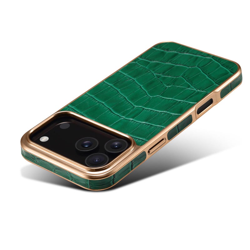 Denior For Iphone 17 Pro Crocodile Texture Genuine Leather Electroplating Phone Case(Green) - Image 5