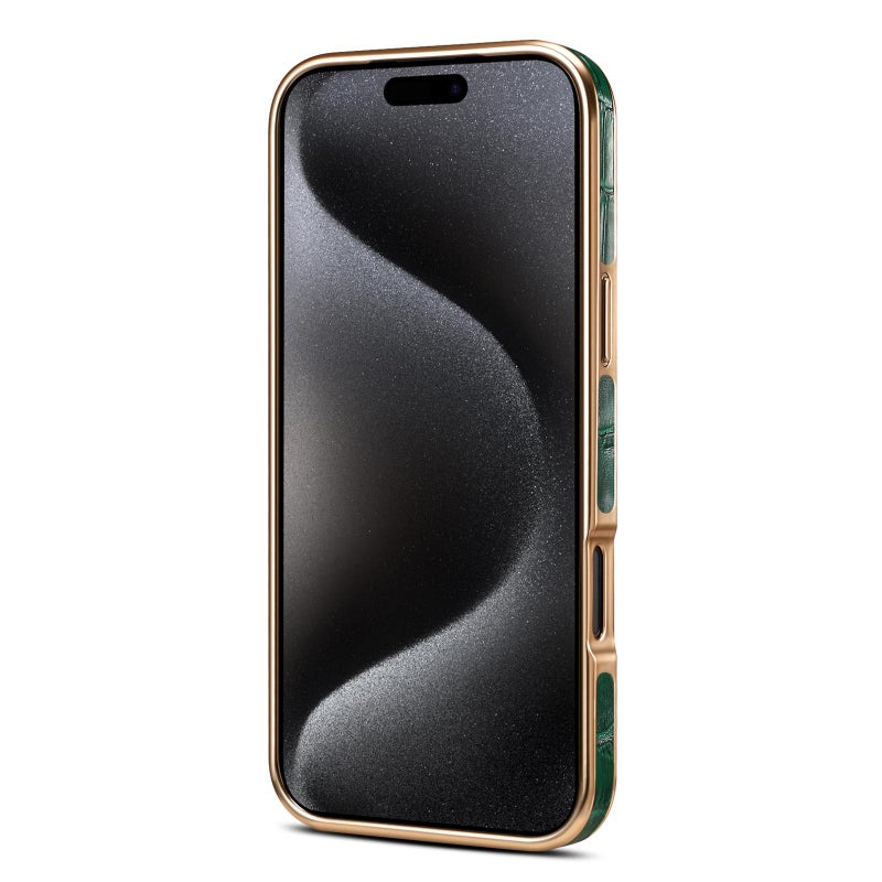 Denior For Iphone 17 Pro Crocodile Texture Genuine Leather Electroplating Phone Case(Green) - Image 3