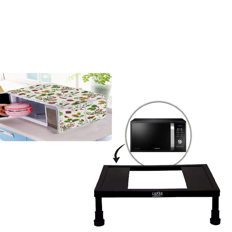 LEPOSE حامل فرن لابوز حامل فرن للمطبخ حامل ميكروويف للمطبخ حامل ميكرو فرن في المطبخ حامل ميكروويف ثقيل التحمل مع طلاء مسحوقي حامل فرن مع غطاء بطباعة زهور - Image 1
