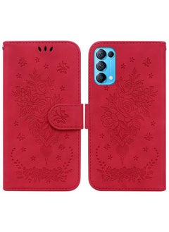 HuHa Case Cover For OPPO Reno5 5G / 4G / Reno5 K / Find X3 Lite Butterfly Rose Embossed Leather Phone Case Red 