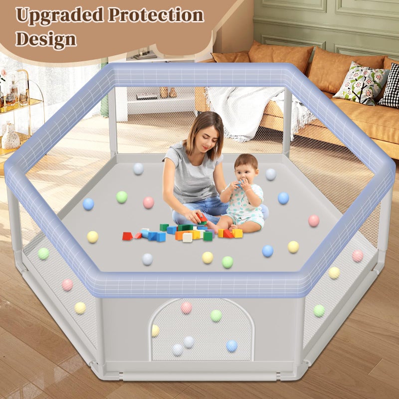 Hiaksedt Large Baby Playpen 65x65 Inch, PlayPen for Babies and Toddlers Hexagonal Type Baby Play Yards for Indoor & Outdoor with Breathable Mesh Anti-Fall - Image 4