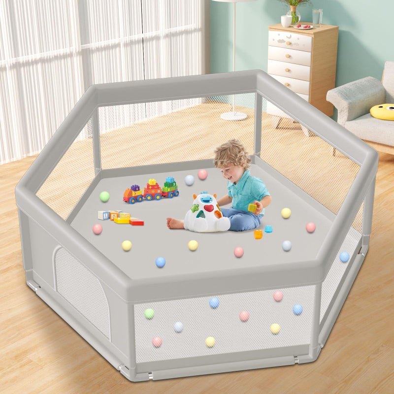 Hiaksedt Large Baby Playpen 65x65 Inch, PlayPen for Babies and Toddlers Hexagonal Type Baby Play Yards for Indoor & Outdoor with Breathable Mesh Anti-Fall - Image 1