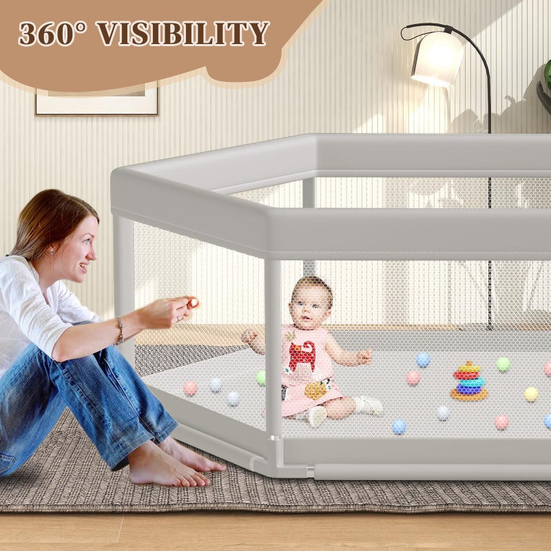 Hiaksedt Large Baby Playpen 65x65 Inch, PlayPen for Babies and Toddlers Hexagonal Type Baby Play Yards for Indoor & Outdoor with Breathable Mesh Anti-Fall - Image 5