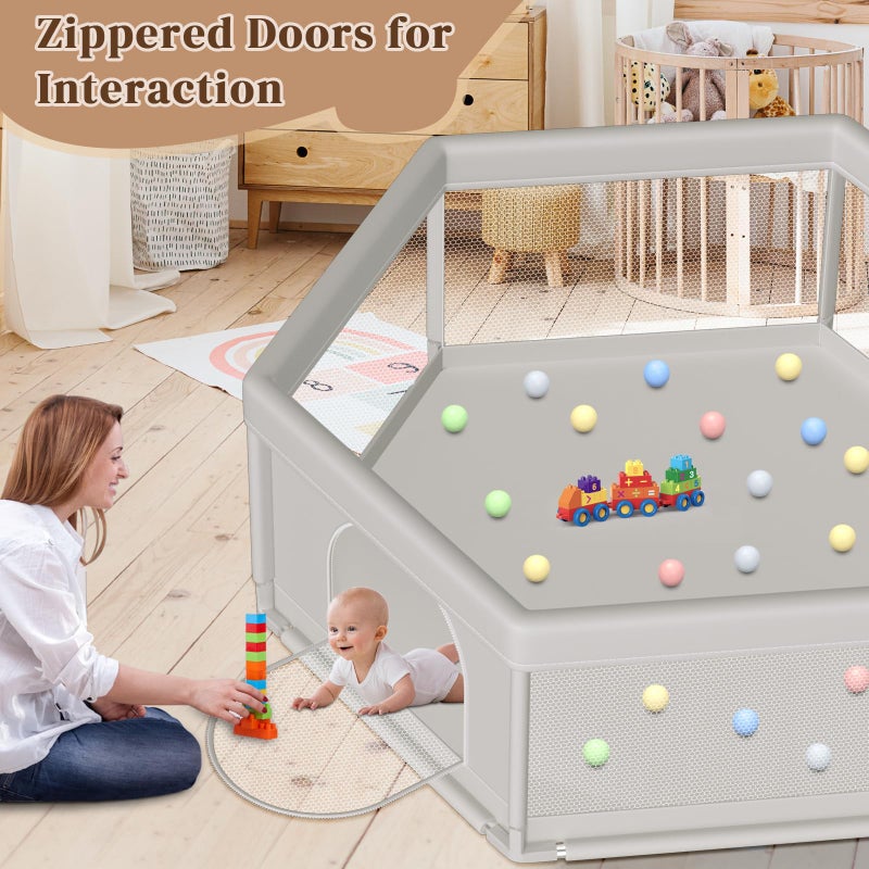 Hiaksedt Large Baby Playpen 65x65 Inch, PlayPen for Babies and Toddlers Hexagonal Type Baby Play Yards for Indoor & Outdoor with Breathable Mesh Anti-Fall - Image 3