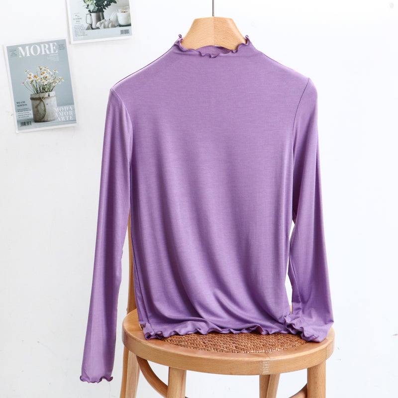 2025 Spring and Autumn New Modal Half Turtle Collar Thin Fungus Long Sleeve T-Shirt Women's Slim Mask Bottoming Shirt - Image 1