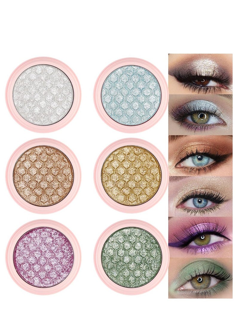 SYOSI Sparkling Eyeshadow, 6 Color Glitter Shimmer Shiny Metallic Eye Shadow Makeup Palette, Highly Pigmented Waterproof Pearl white Light blue Brown Gold Green Purple Pink Glitter Shimmer - Image 2