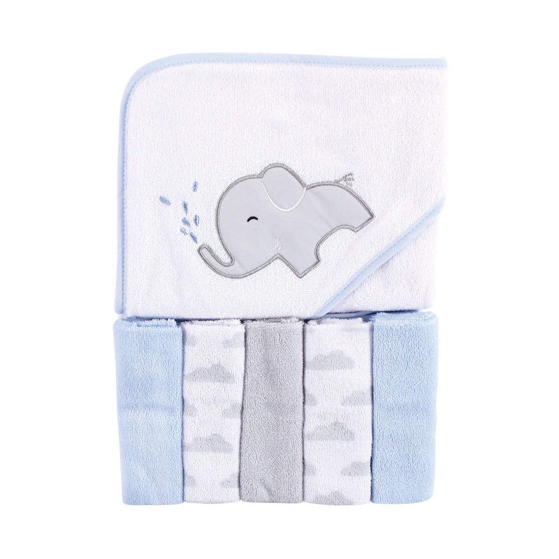 Luvable Friends Unisex Baby Hooded Towel with Five Washcloths, Elephant Spray, One Size - Image 1