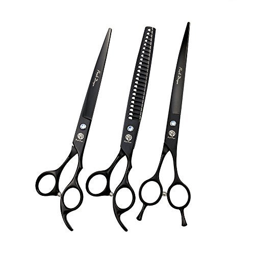Purple Dragon 8.0 inch Professional Dog Grooming Hair Cutting Scissor &Curved Scissor&Chunker Shear Kit with Bag - for Pet Groomer or Family DIY Pet Use - Image 1
