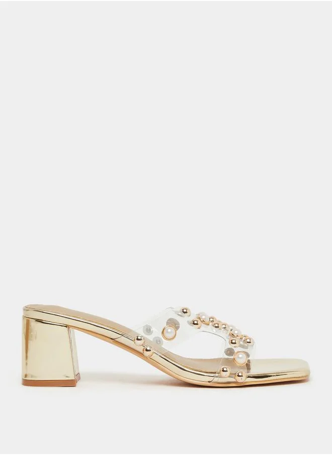 ستايلي Embellished Pearl Block Heel Sandals