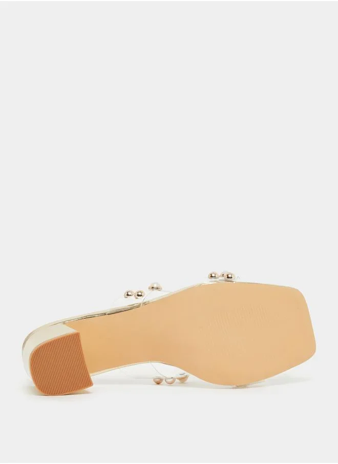 Styli Embellished Pearl Block Heel Sandals