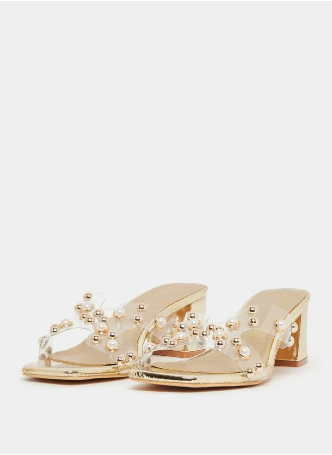 ستايلي Embellished Pearl Block Heel Sandals