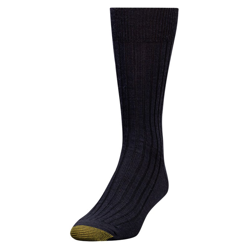 GOLDTOE Men's Windsor Wool Crew Dress Socks, 3-Pairs, Black, Large - Image 2