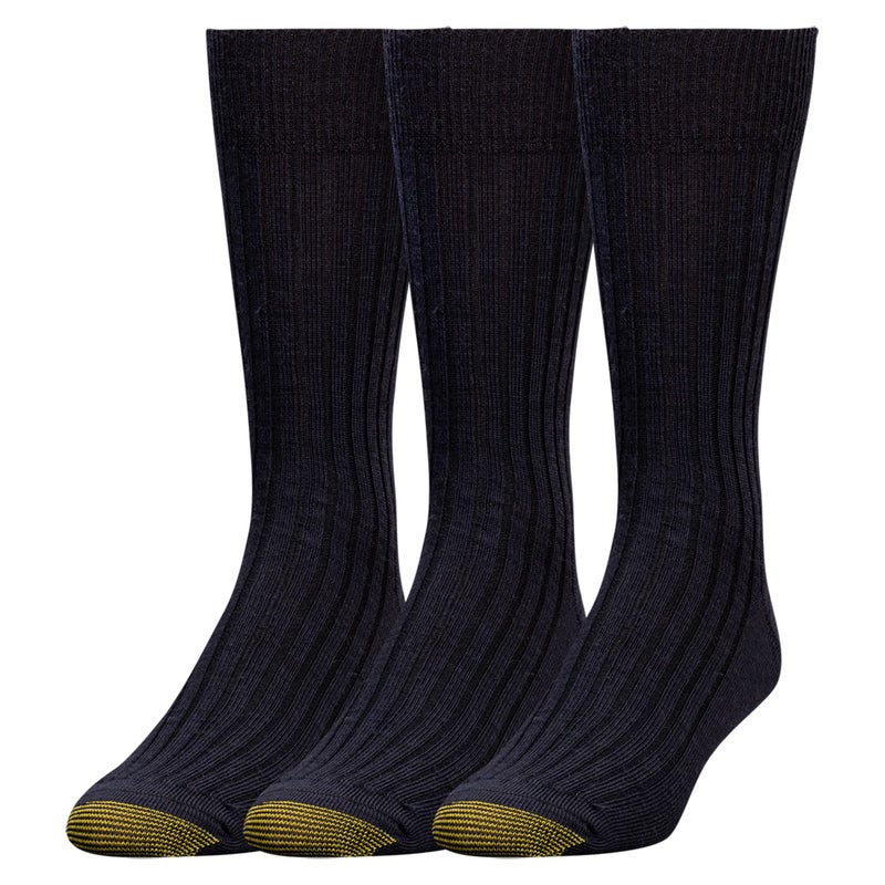GOLDTOE Men's Windsor Wool Crew Dress Socks, 3-Pairs, Black, Large - Image 1