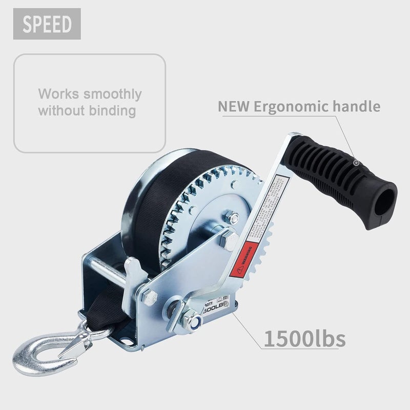 OPENROAD Store Boat Winch 1500lbs Hand Winch,for boat trailer Towing Winch, With 26ft Black Strap and Brake ratchet - Image 3