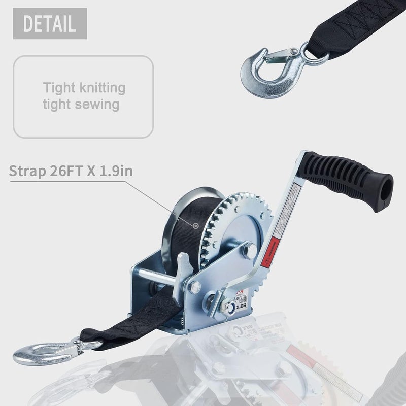 OPENROAD Store Boat Winch 1500lbs Hand Winch,for boat trailer Towing Winch, With 26ft Black Strap and Brake ratchet - Image 5