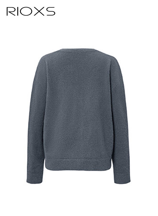 RIOXS Womens Cardigan Sweaters, Casual Fall Long Sleeve Open Front Cable Knit Jackets with Pocket, Loose Fit V-neck Button Down Sweater Coat Lightweight Outerwear for Travel Dating Daily Wearing, Gray - Image 5