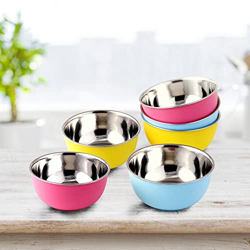 Bowl Fiery Stainless Steel and Plastic Coated Microwave Safe Bowls Set | Multicolor Kitchen Bowls | 600 ML Capacity | 14 Cm Serving Bowls Set of 6 for Dining Storage and Serving - Image 2
