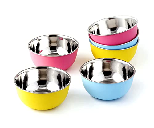Bowl Fiery Stainless Steel and Plastic Coated Microwave Safe Bowls Set | Multicolor Kitchen Bowls | 600 ML Capacity | 14 Cm Serving Bowls Set of 6 for Dining Storage and Serving - Image 1