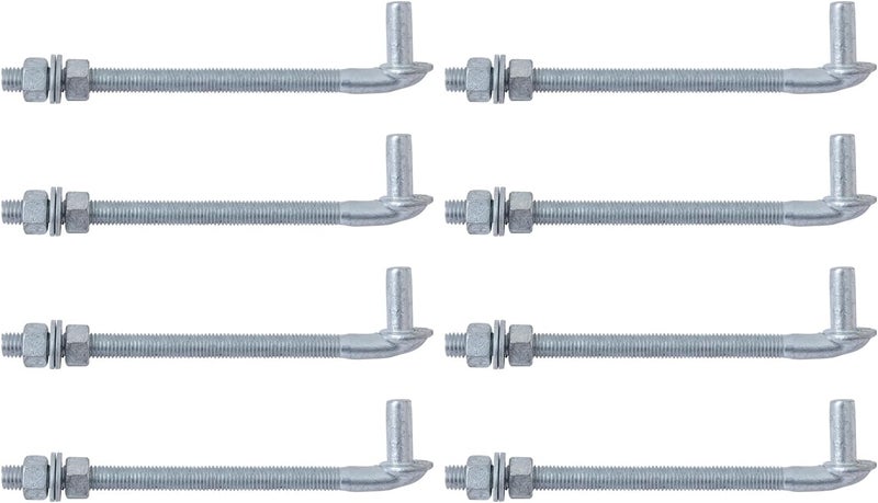 VIVIDA 10" J Bolt Gate Hinge 8 Pack, Chain Link Gate Bolt Hinge with 5/8" Male Pin, Galvanized Steel, Nuts & Washers Included - Image 1