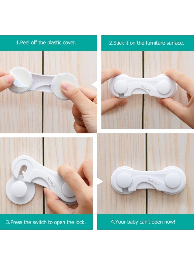 Adoric Life Baby Safety Cabinet Locks (8-Pack) – Child Proof Cabinet & Drawer Locks – No Screws, No Magnets, Easy Adhesive Installation – Multi-Purpose Baby Proofing for Kitchen, Bathroom, Furniture & Toilet Seats - Image 4