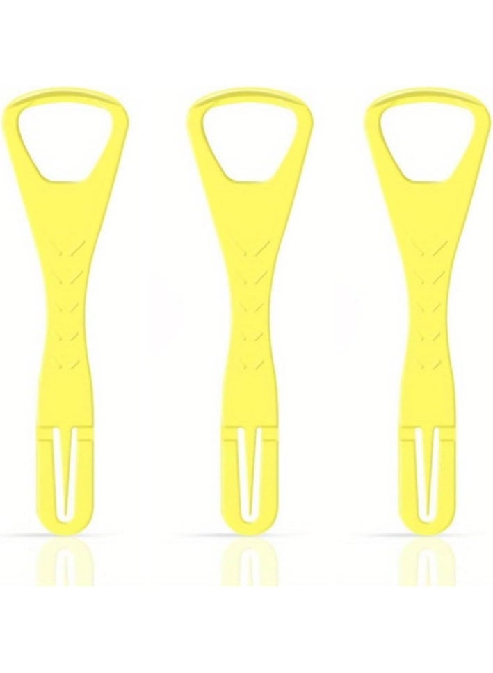 منظف اللسان، مكشطة لسان للاستعمال مرة واحدة، مكشطة بلاستيكية، لسان نظيف، يعزز التنفس المنعش، يتضمن اعواد اسنان خلفية قابلة للطي، 3 قطع، اصفر - Image 1