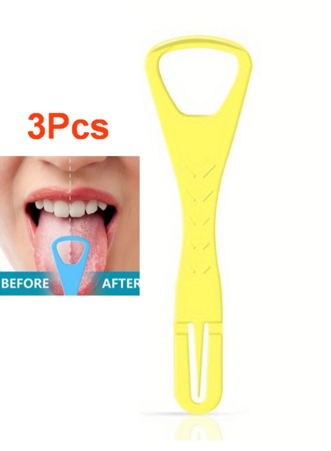منظف اللسان، مكشطة لسان للاستعمال مرة واحدة، مكشطة بلاستيكية، لسان نظيف، يعزز التنفس المنعش، يتضمن اعواد اسنان خلفية قابلة للطي، 3 قطع، اصفر - Image 3