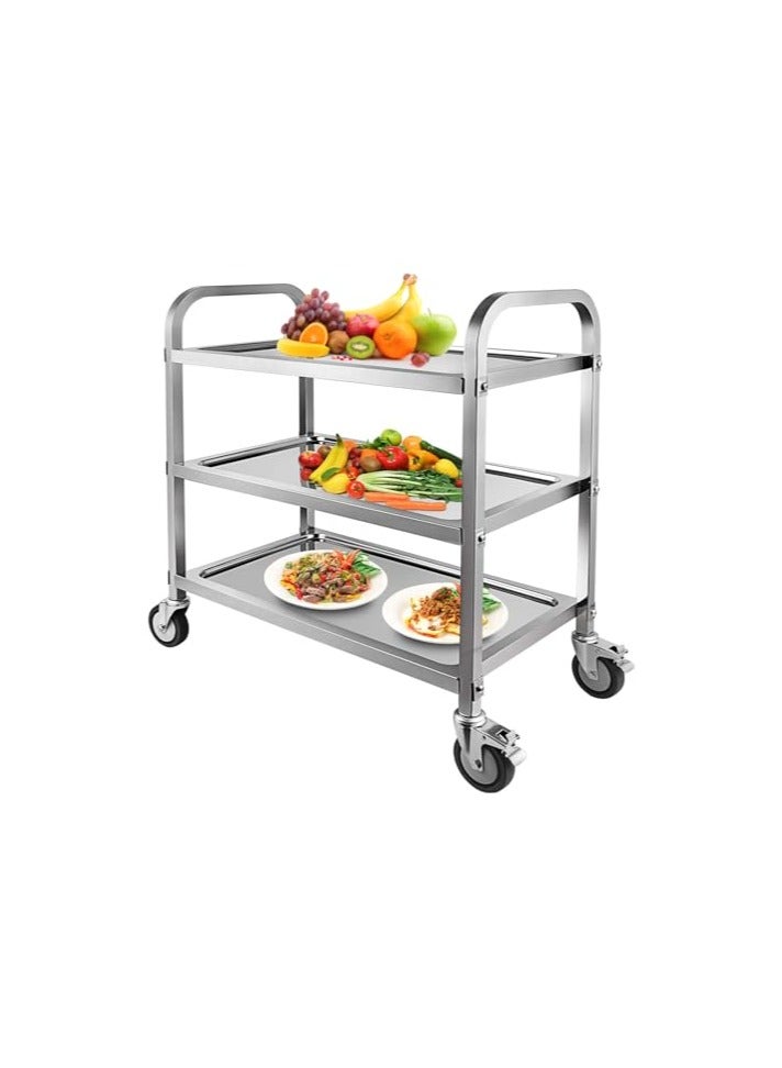 VINSTAR Stainless Steel Utility Cart, 3 Layers Large (95 x 50 x 95 cm) Commercial Heavy Duty Serving Trolley, Kitchen Service Trolley with 360°Rotation Wheels for for Hotel Restaurant Home - Image 1
