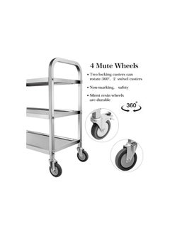 VINSTAR Stainless Steel Utility Cart, 3 Layers Large (95 x 50 x 95 cm) Commercial Heavy Duty Serving Trolley, Kitchen Service Trolley with 360°Rotation Wheels for for Hotel Restaurant Home  - Image 2