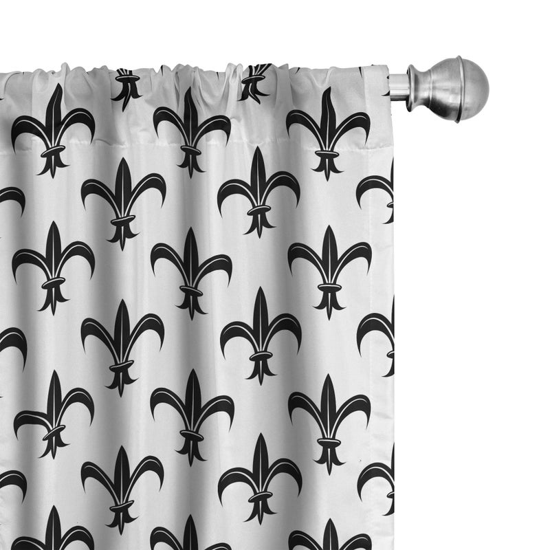 Ambesonne Fleur De Lis Window Curtains  Floral Royal Black Lily Pattern Vintage Kingdom Insignia Flourish Ornament  Lightweight Decor 2-Panel Set with Rod Pocket  Pair of - 28"" x 95""  Black - Image 1