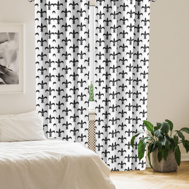 Ambesonne Fleur De Lis Window Curtains  Floral Royal Black Lily Pattern Vintage Kingdom Insignia Flourish Ornament  Lightweight Decor 2-Panel Set with Rod Pocket  Pair of - 28"" x 95""  Black - Image 4