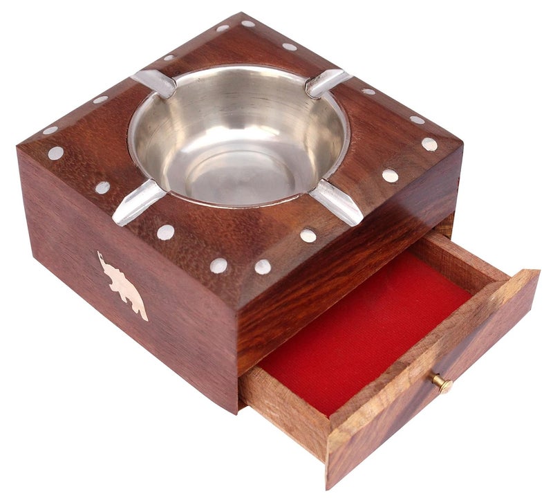 ITOS365 Wooden Handmade Ashtray with Cigarette Holder 4 Slots for Home Office Car - Image 1