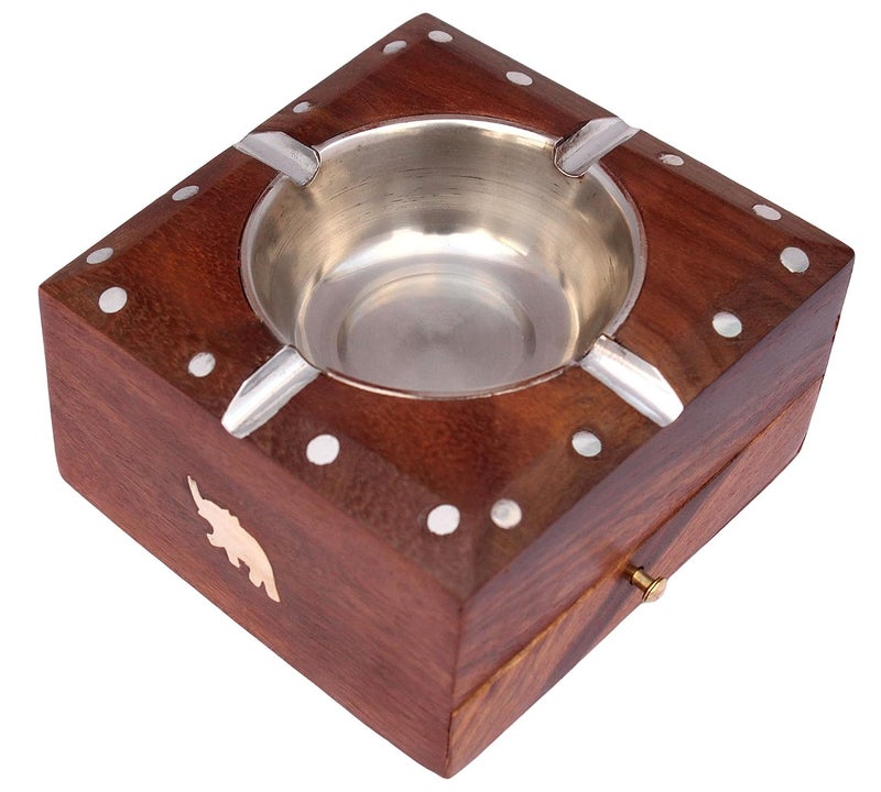 ITOS365 Wooden Handmade Ashtray with Cigarette Holder 4 Slots for Home Office Car - Image 2