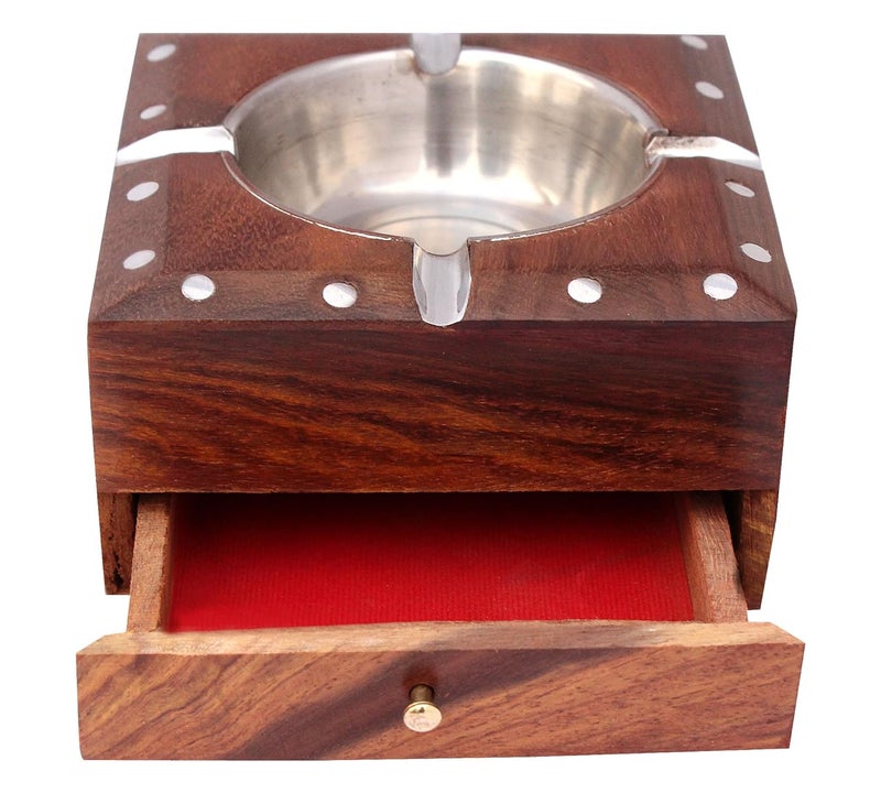ITOS365 Wooden Handmade Ashtray with Cigarette Holder 4 Slots for Home Office Car - Image 3