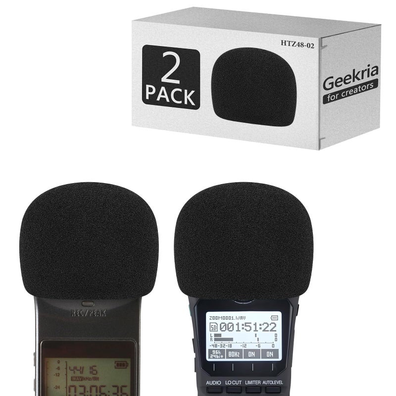 Geekria for Creators Foam Windscreen Compatible with Zoom H1 H1n Handy Recorder Mic Wind Cover Sponge Foam Filter Portable Digital Recorder Black 2 Pack - Image 2