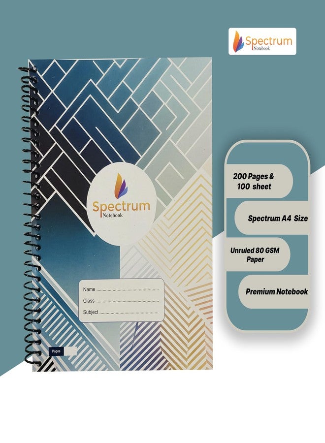 Spectrum Premium A4 Spiral Notebook, 200 Pages, Unruled 80 GSM, Hard Cover, Pack of 3 - Image 2