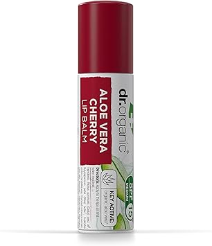 dr.organic Dr Organic Aloe Vera Cherry Lip Balm Moisturising SPF 15 Mens Womens Natural Vegetarian CrueltyFree Paraben SLSFree Recycled Recyclable Organic 57ml Packaging may vary - Image 2