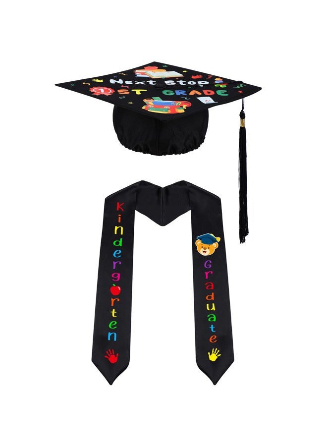 Jetec 2024 Preschool Graduation Cap Kindergarten Graduation Stole for Kids Boys Girls Pre K Stole Child Graduation Cap (Golden Sash,Stylish Style) - Image 1