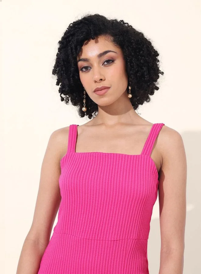 Freehand  Women Regular Fit Textured Square Neck Sleeveless Bodycon Dress for Women | Best Price UAE