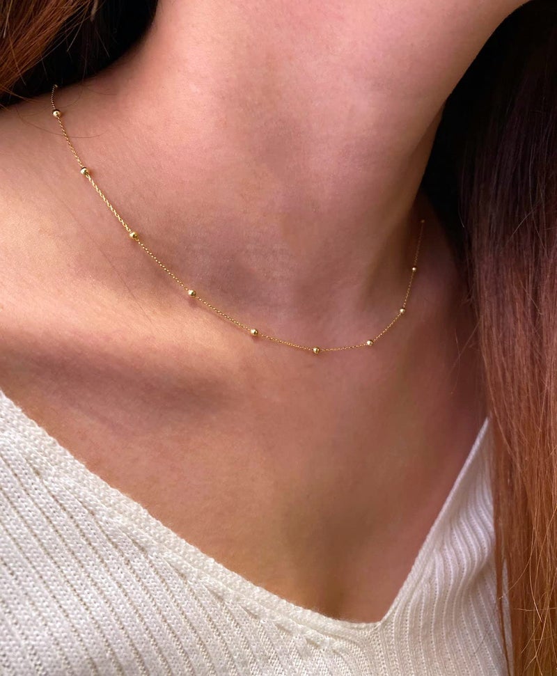 BERISO 14K Gold/Silver Plated Choker Necklace for Women Shining Dots Station Gold Chain Necklace Beads Sparkle Chain Necklace Link Chain Exquisite Jewelry for women - Image 2