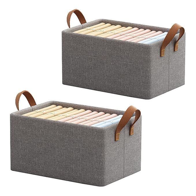 Epark Epark 26L Storage Bag with Steel Frame Support Closet Storage Bin Household Wardrobe Storage Box Large Capacity Foldable Organizer for Clothes Jeans and More with Handles Medium 2  - Image 1
